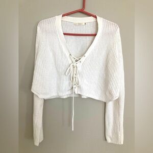 White tie knit cropped sweater, size small